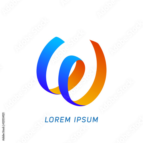 Letter "W" ribbon monogram. Eps10 vector illustration.