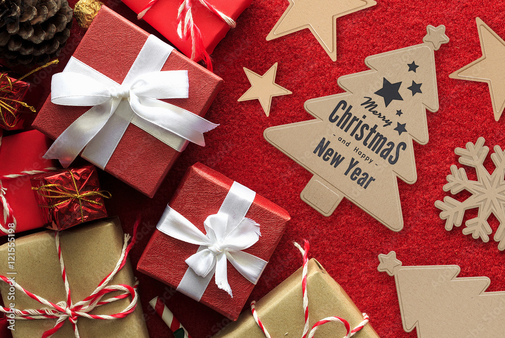 merry christmas gift box with white ribbon on red velvet background. over light 0 merry christmas gift box with white ribbon on red velvet background. over light 0