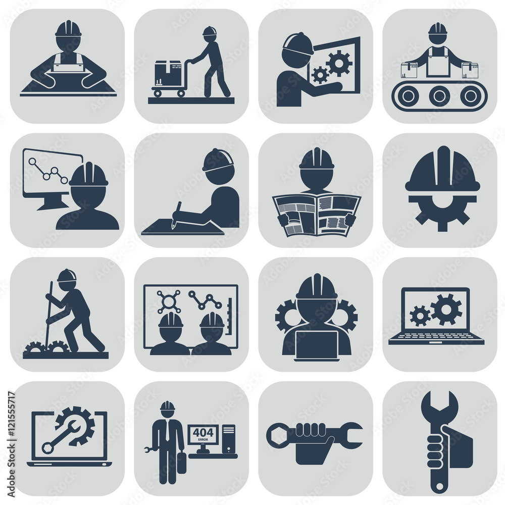 Engineering vector icons set on gray Engineering vector icons set on gray