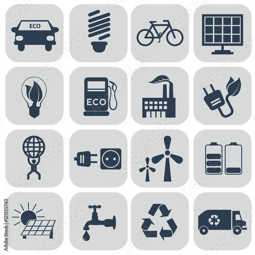 Ecology icons set on grey