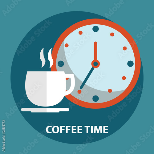 Cup of coffee with clock. Coffee time, coffee break concept