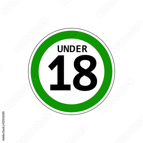 STOP! Yes for children under 18 years. Vector. The icon with a green contour on a white background. For any use. Warns.