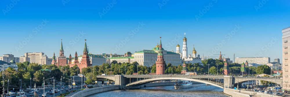  Panorama scenery of Moscow Kremlin and Moscow river from pedestrian bridge at Cathedral of Christ the Saviour