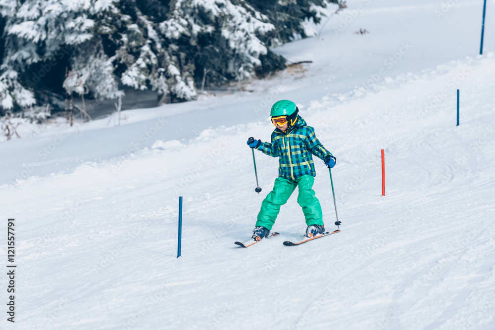 Skiing race for little children
