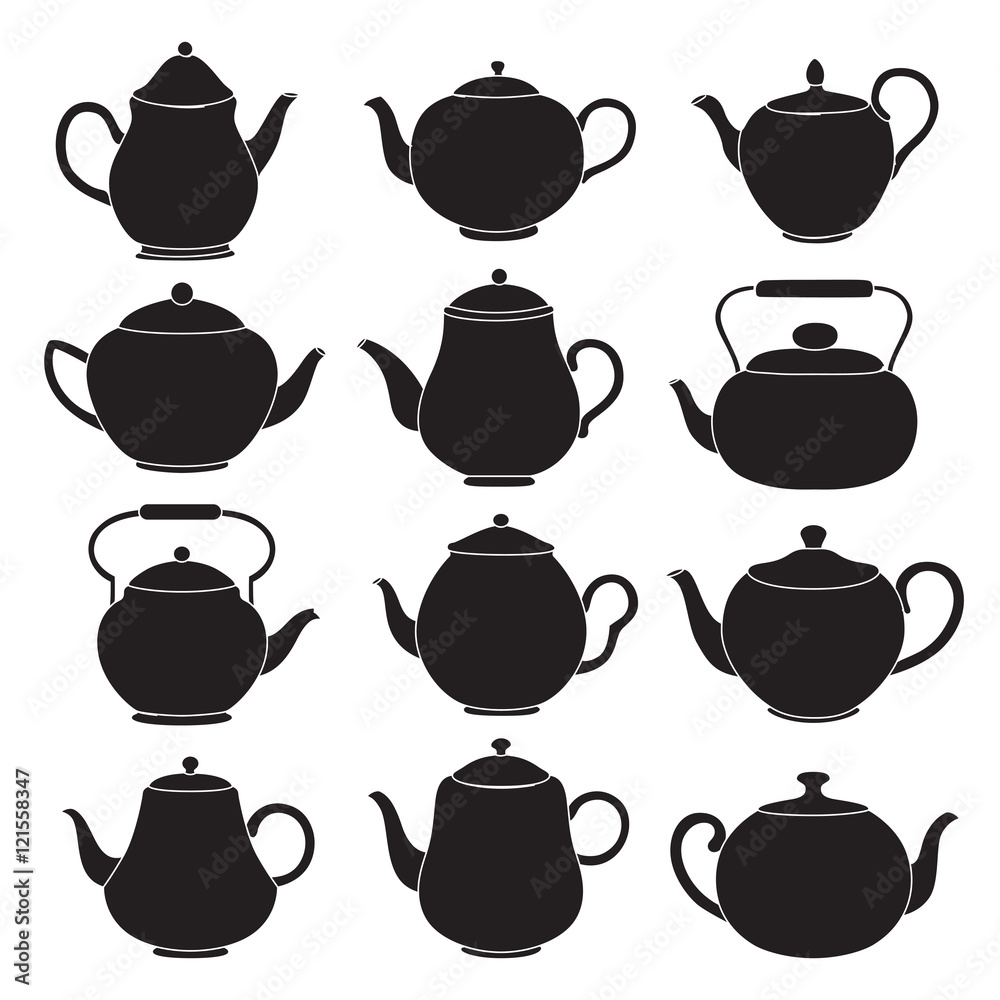 Vector tea pots silhouettes. Vector tea pots silhouettes.