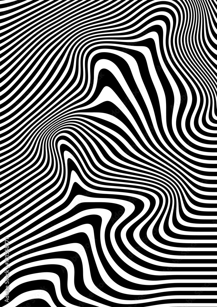 Op art abstract geometric pattern black and white vector illustration