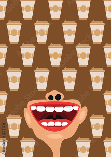 Coffee cups and open mouth vector concept of caffeine addiction