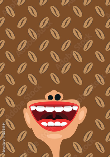 Coffee beans and open mouth vector concept of caffeine addiction