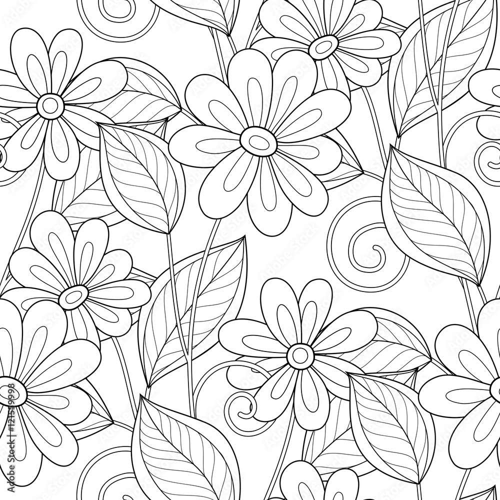 Fototapeta premium Vector Seamless Monochrome Floral Pattern
