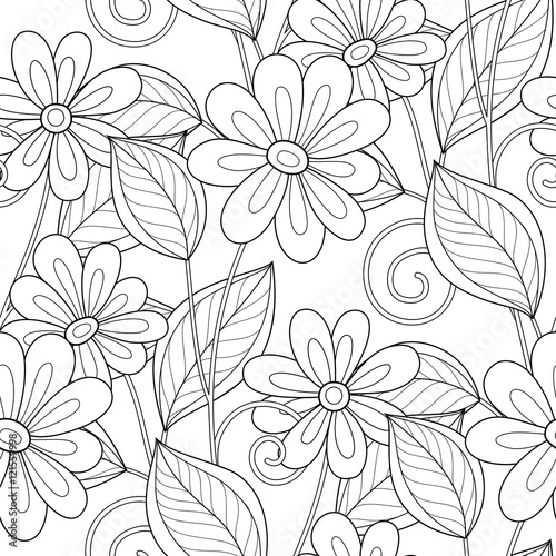 Vector Seamless Monochrome Floral Pattern