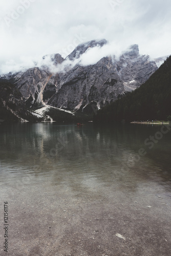 Braies lake with green wate...