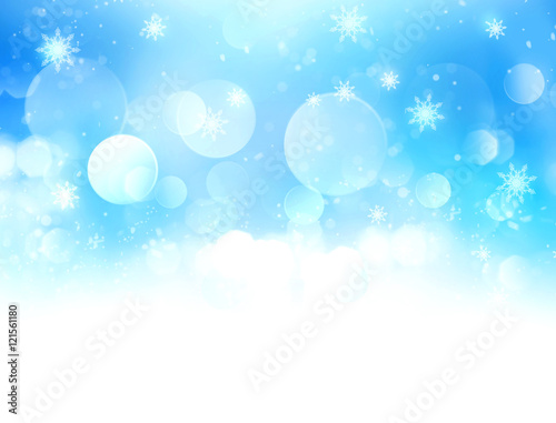 Blue snowy blurred background illustration.