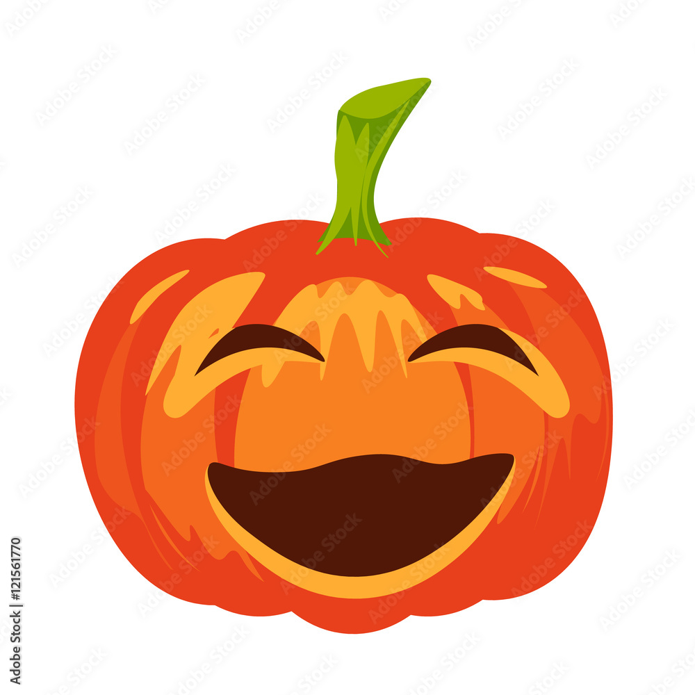 Naklejka premium Vector isolated pumpkin. Halloween design, emotion, laughing, smiling, screwing up smile. Jack lantern for website, flier, invitation card, sticker