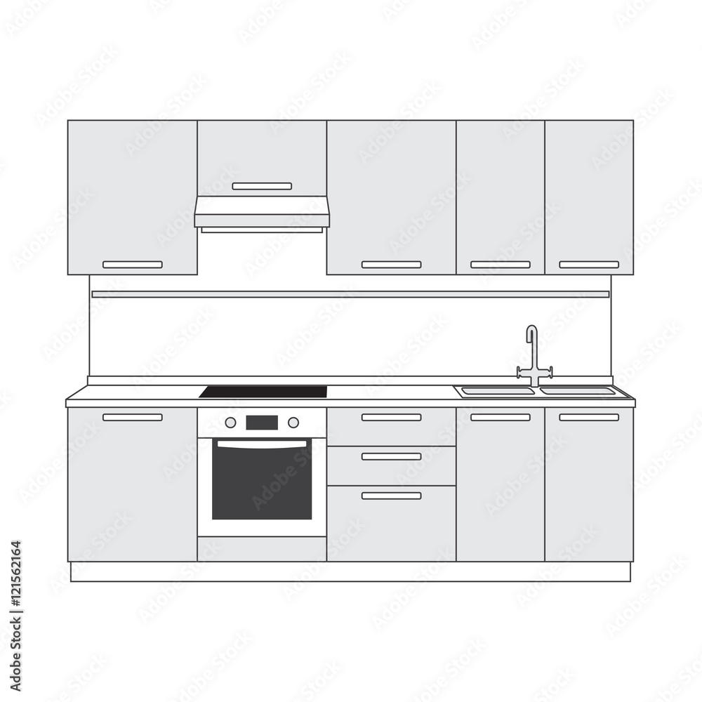 Fototapeta premium Kitchen interior and kitchen furniture. Vector illustration.