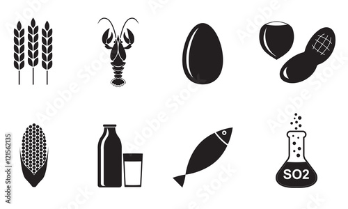 Food allergen icons set isolated on white background. Vector illustration.