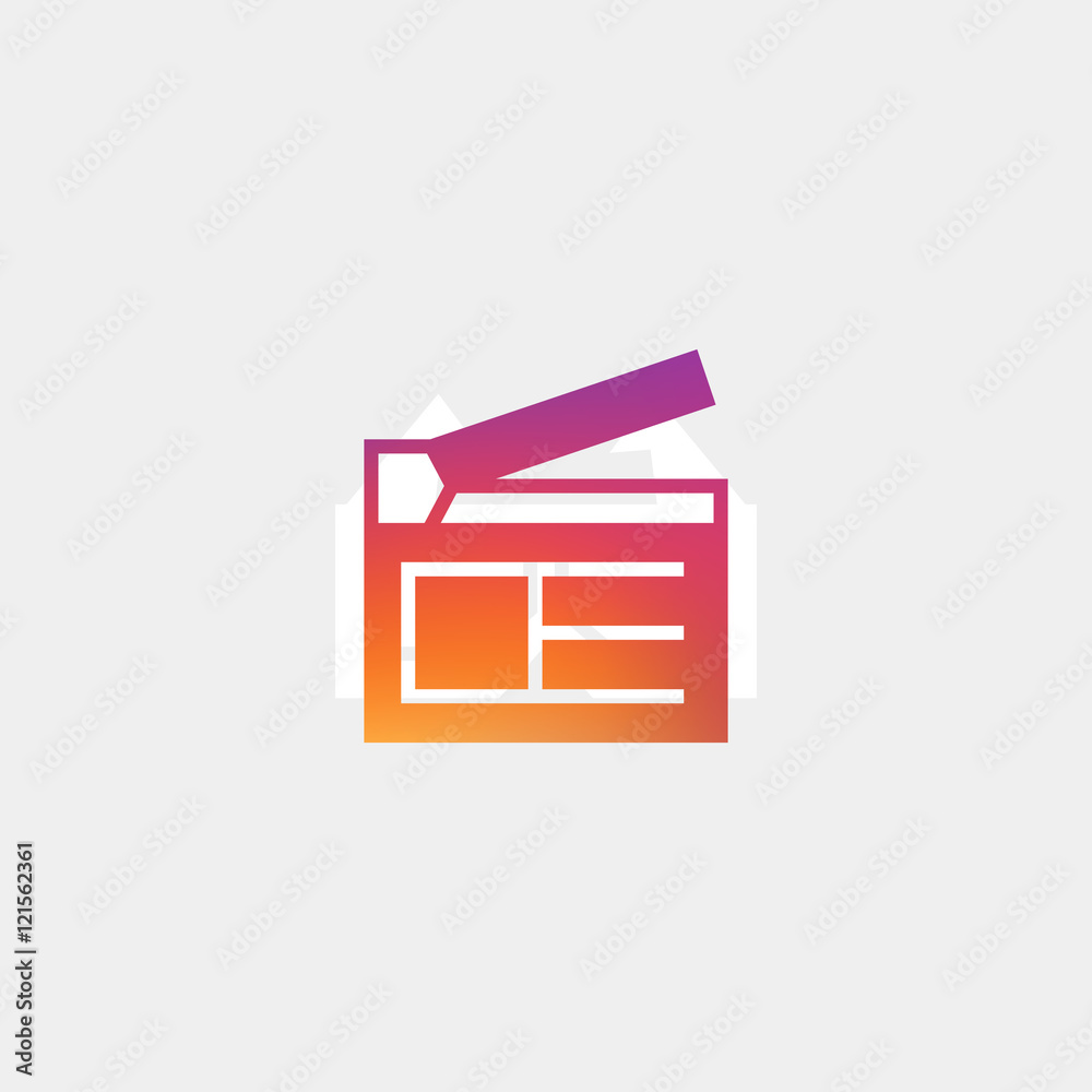 Clapperboard icon vector, clip art. Also useful as logo, web UI element, symbol, graphic image, silhouette and illustration. Clapperboard icon vector, clip art. Also useful as logo, web UI element, symbol, graphic image, silhouette and illustration.