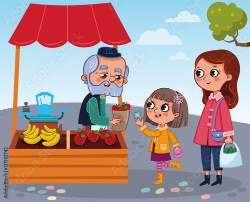 Greengrocer and a girl