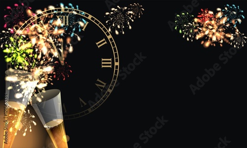 Canvas Print Hintergrund mit Feuerwerk und Sektgläser