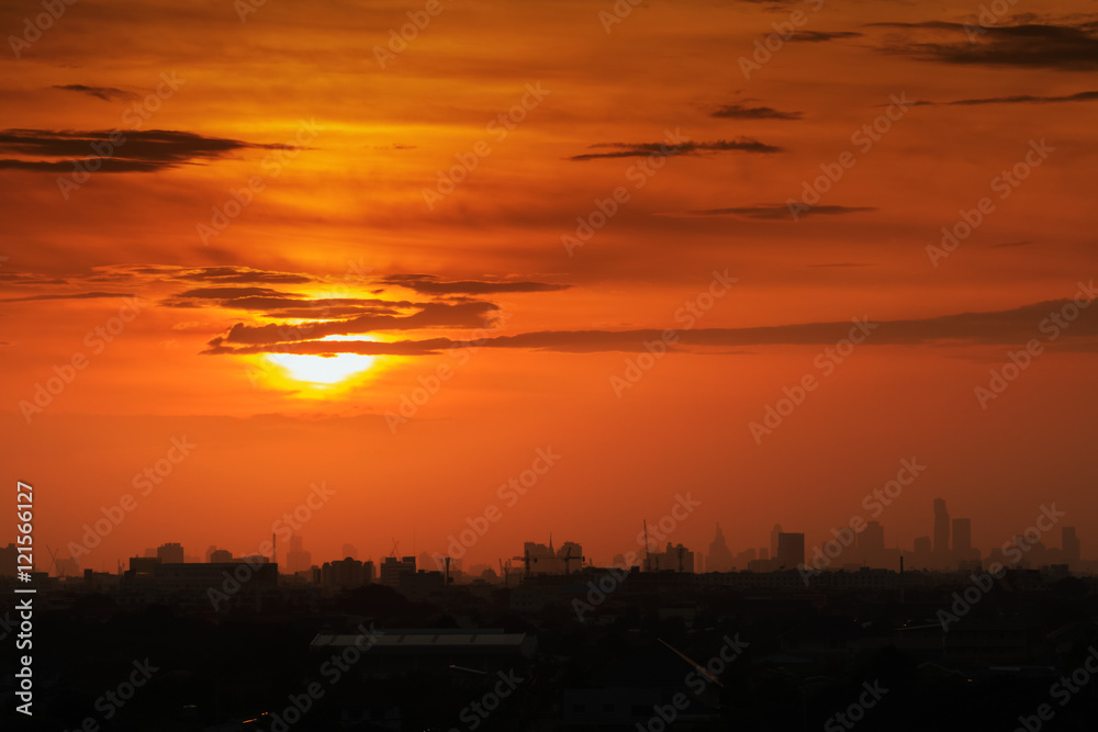 Sunset at city of Bangkok,Thailand