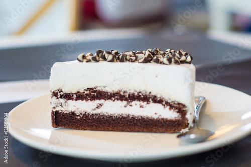Delicious white cake with chocolate