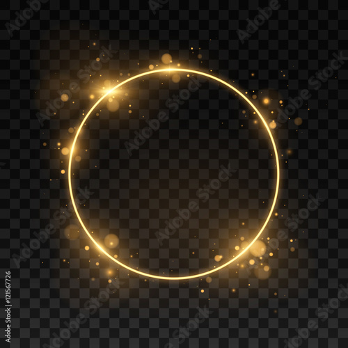 Vector round frame. Shining circle banner. Isolated on black transparent background. Vector illustration, eps 10.