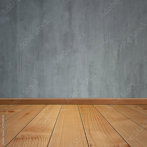 empty interior. wooden floor and concrete wall