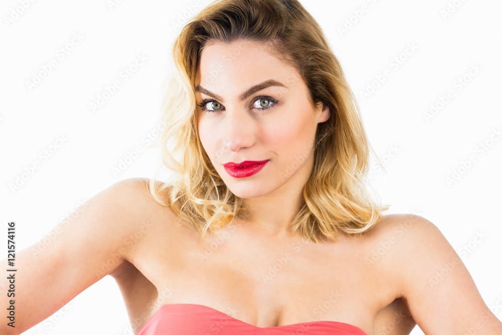 Portrait of beautiful woman posing against white background Portrait of beautiful woman posing against white background