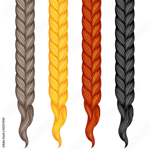 Set of four braids isolated on white. Vector illustration of hum