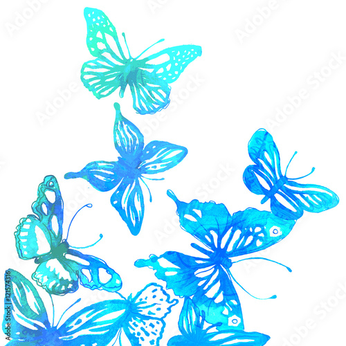 Amazing colorful background with butterflies   watercolors  vect