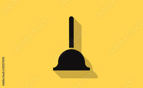 Vector black plunger with long shadow on flat background