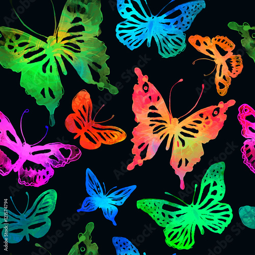 Background with butterflies painted with watercolors (vector ill