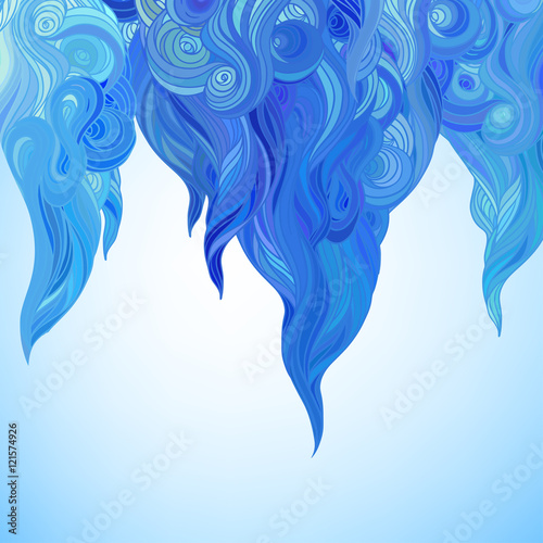 Vector color abstract hand-drawn hair pattern with waves and clo