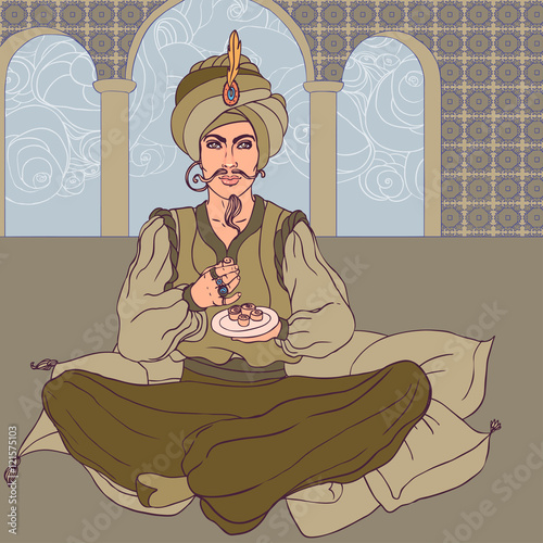 Wallpaper Mural Fairy tale sultan: Arab men enjoying east sweets