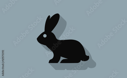 Vector rabbit animal with long shadow effect on flat background
