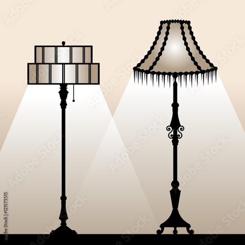 Silhouettes of vintage floor lamps. Vector illustration.
