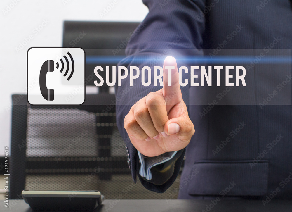 business, technology, internet and networking concept - businessman pressing support center button on virtual screens business, technology, internet and networking concept - businessman pressing support center button on virtual screens