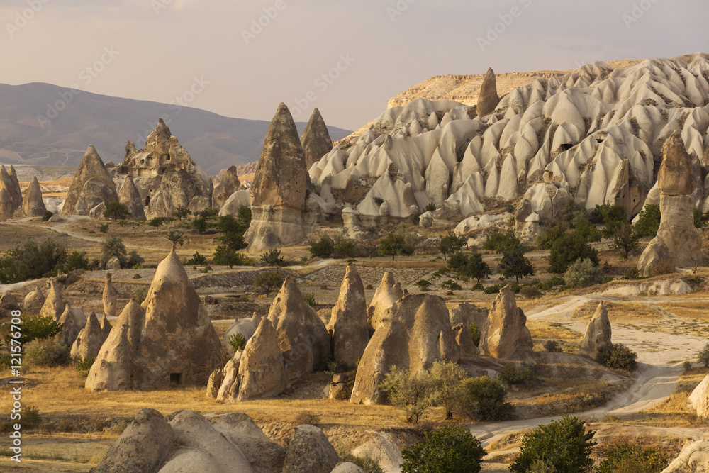 Fairy tale landscape chimney rocks Valley of Cappadocia, Turkey
