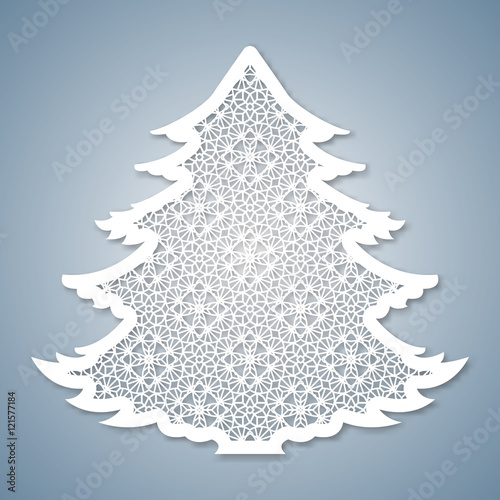 Christmas tree with geometric pattern. Laser Cutting template