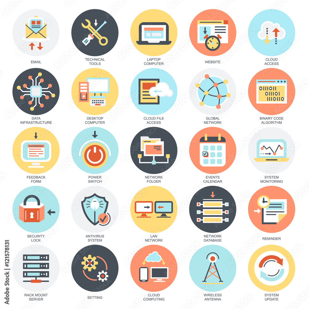 Flat icons pack of network technology services Flat icons pack of network technology services