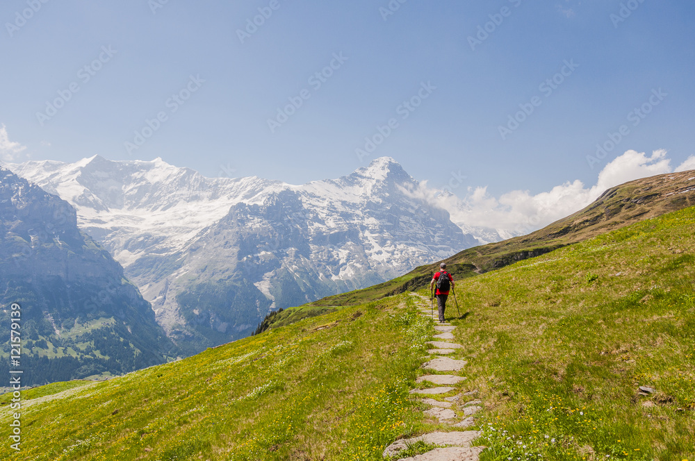 Grindelwald, Dorf, Berner Oberland, Eiger, Alpen, Schweizer Berge, First, Waldspitz, Wanderweg, Wanderer, Sommer, Schweiz