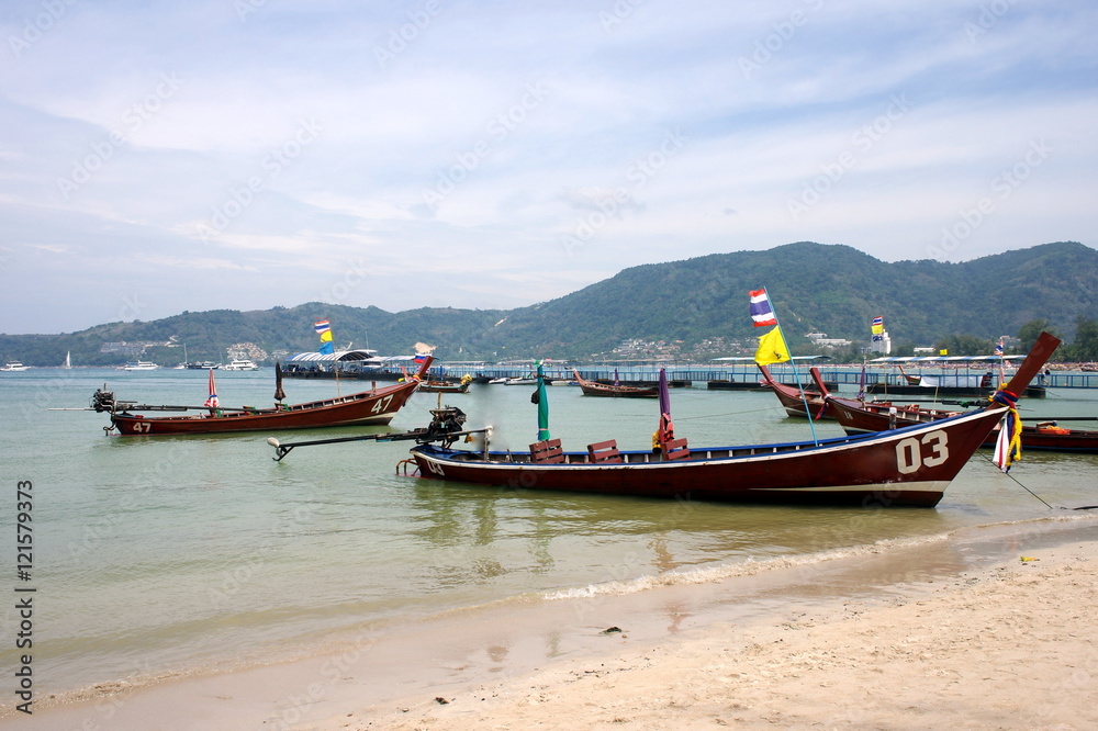 Long boat and tropical beach, Phuket, Andaman Sea, Thailand