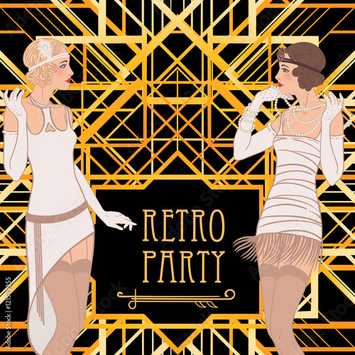 Flapper girl: Retro party invitation design.