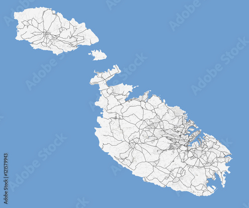 Map Republic of Malta. Roads