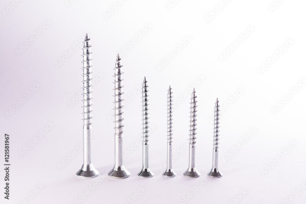 Decreasing Bar Graph Pattern Metal Screws Construction White Background
