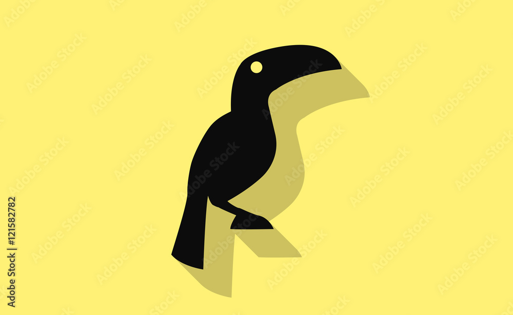 Fototapeta premium Vector toucan bird with long shadow on flat background