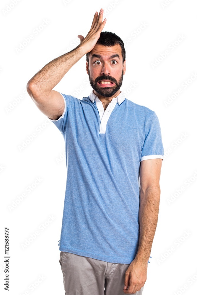 Man with blue shirt having doubts Man with blue shirt having doubts
