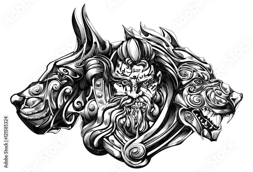 crazy barbarian with animals