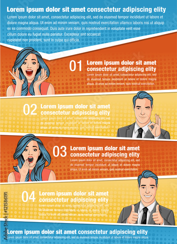 Vector brochure backgrounds with retro people. Vintage art.

