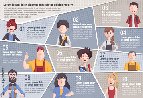 Vector brochure backgrounds with cartoon people. Infographic template design.