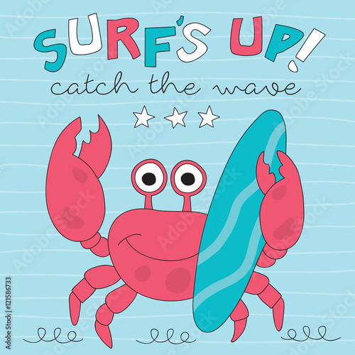cute crab surfer vector illustration